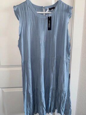 Angela & Roi Sky Blue Sleeveless Midi Tiered Dress